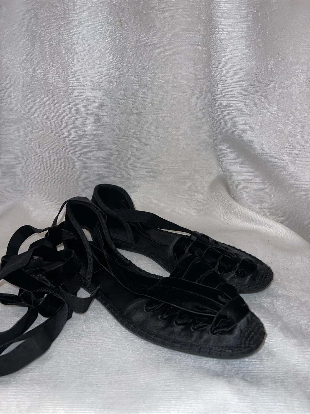 Polo Ralph Lauren Satin Lace-Up Espadrille Black Lace-Up Flats Size 9 - SB9